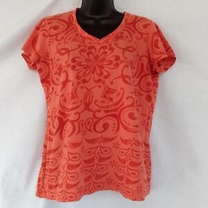 Eddie Bauer▪️Orange Patterned V-Neck Tee